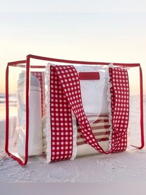 Case-Mate Clear Beach Tote with Red Gingham Handles